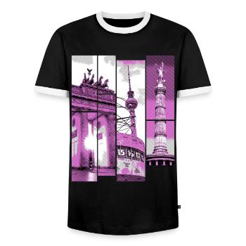 Berlin Skyline City Germany Collage Vintage - Men's Ringer Shirt - black/white - Front - AI Model Female 172 light (172cm) & AI Model Male 178 light (178cm)