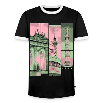 Berlin Skyline City Germany Collage Vintage - Men's Ringer Shirt - black/white - Front - AI Model Female 172 light (172cm) & AI Model Male 178 light (178cm)