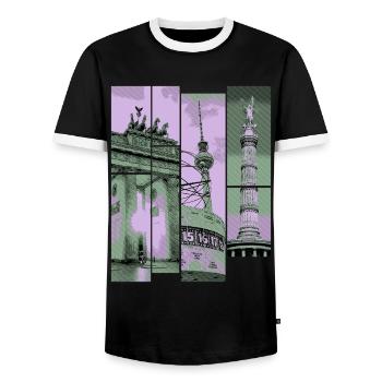 Berlin Skyline City Germany Collage Vintage - Men's Ringer Shirt - black/white - Front - AI Model Female 172 light (172cm) & AI Model Male 178 light (178cm)