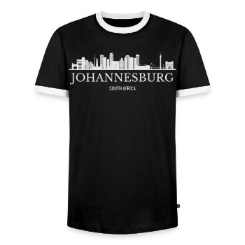 Johannesburg Skyline, South Africa - Men's Ringer Shirt - black/white - Front - AI Model Female 172 light (172cm) & AI Model Male 178 light (178cm)