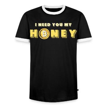 Honig und Bitcoin Design - Männer Kontrast-T-Shirt - Schwarz/Weiß - Vorne - AI Model Female 172 light (172cm) & AI Model Male 178 light (178cm)