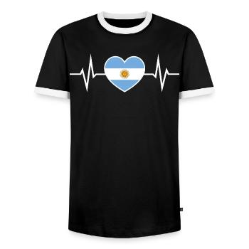 Argentina Heartbeat ECG Dear Argentina Fan - Men's Ringer Shirt - black/white - Front - AI Model Female 172 light (172cm) & AI Model Male 178 light (178cm)