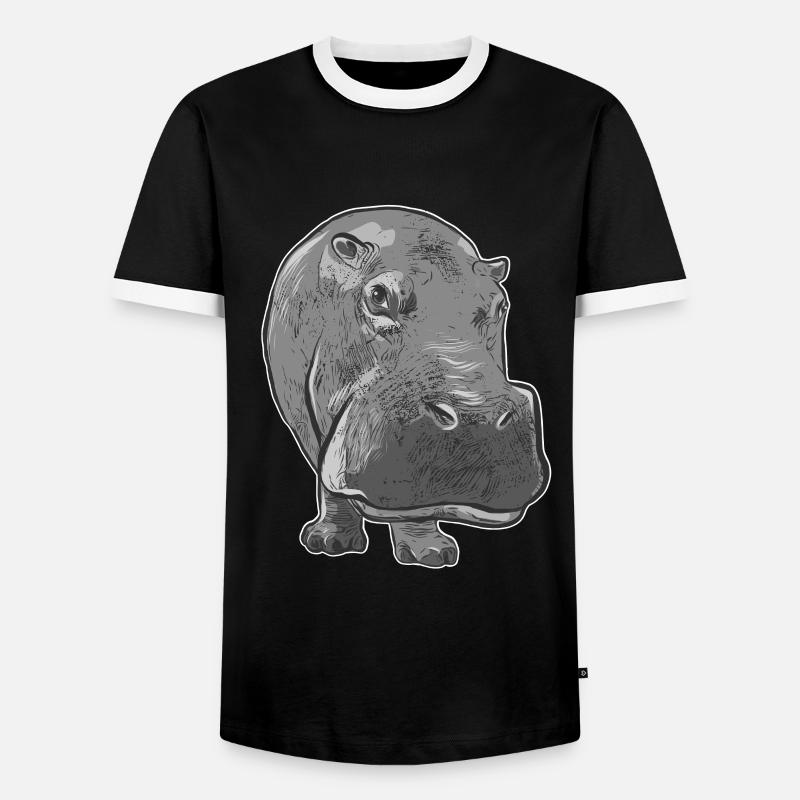 Hippo - Männer Kontrast-T-Shirt - Schwarz/Weiß