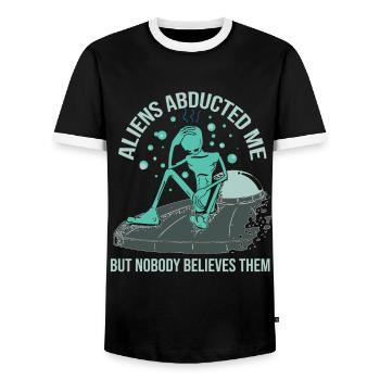 Vaisseau spatial extraterrestre Alien Ufo soucoupe - T-shirt contrasté Homme - noir/blanc - Devant - AI Model Female 172 light (172cm) & AI Model Male 178 light (178cm)
