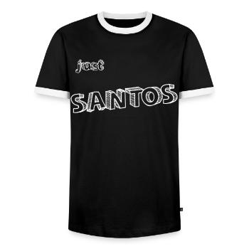 Santos Name - Men's Ringer Shirt - black/white - Front - AI Model Female 172 light (172cm) & AI Model Male 178 light (178cm)