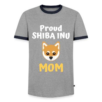 Proud Shiba Inu dog mom - Men's Ringer Shirt - grey/navy  - Front - AI Model Female 172 light (172cm) & AI Model Male 178 light (178cm)