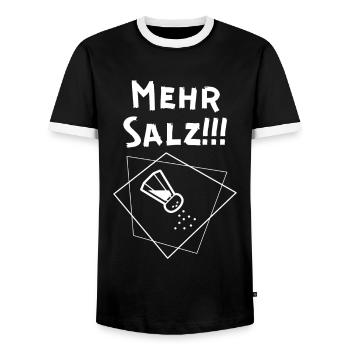More salt - Men's Ringer Shirt - black/white - Front - AI Model Female 172 light (172cm) & AI Model Male 178 light (178cm)