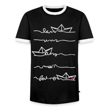 Papierschiff Meer Papierboot Papierschiffchen - Männer Kontrast-T-Shirt - Schwarz/Weiß - Vorne - AI Model Female 172 light (172cm) & AI Model Male 178 light (178cm)
