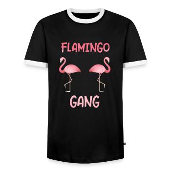 Flamingo gear as a gift Flamingos party - Men's Ringer Shirt - black/white - Front - AI Model Female 172 light (172cm) & AI Model Male 178 light (178cm)