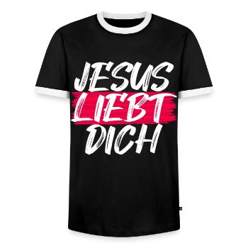 Jesus liebt dich Geschenk - Männer Kontrast-T-Shirt - Schwarz/Weiß - Vorne - AI Model Female 172 light (172cm) & AI Model Male 178 light (178cm)