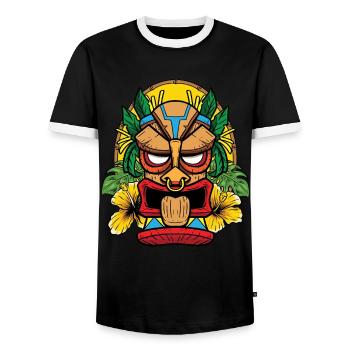 Hawaiian Tiki - Hawaï - T-shirt contrasté Homme - noir/blanc - Devant - AI Model Female 172 light (172cm) & AI Model Male 178 light (178cm)