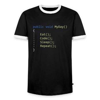 C # Eat Code Sleep Repeat - Programmeur - T-shirt contrasté Homme - noir/blanc - Devant - AI Model Female 172 light (172cm) & AI Model Male 178 light (178cm)