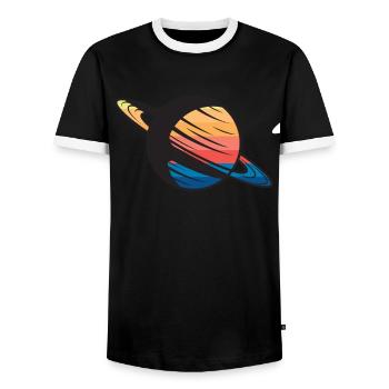 Planet Saturn Weltraum - Männer Kontrast-T-Shirt - Schwarz/Weiß - Vorne - AI Model Female 172 light (172cm) & AI Model Male 178 light (178cm)