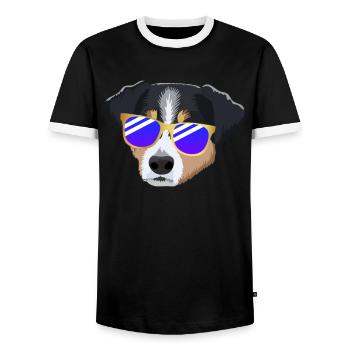 Appenzeller Sennenhund mit Sonnenbrille - Männer Kontrast-T-Shirt - Schwarz/Weiß - Vorne - AI Model Female 172 light (172cm) & AI Model Male 178 light (178cm)