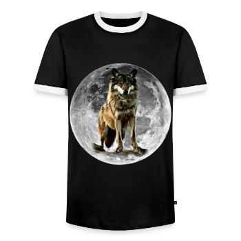 wolf - Men's Ringer Shirt - black/white - Front - AI Model Female 172 light (172cm) & AI Model Male 178 light (178cm)
