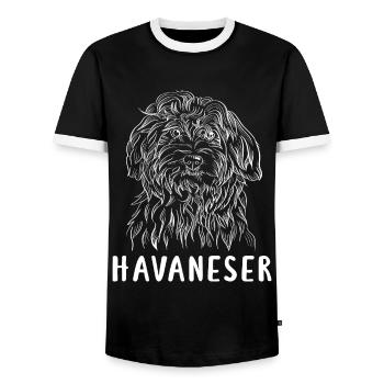Blanc bichon havanais - T-shirt contrasté Homme - noir/blanc - Devant - AI Model Female 172 light (172cm) & AI Model Male 178 light (178cm)