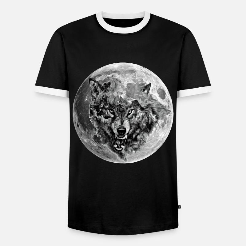 wolf - Men's Ringer Shirt - black/white