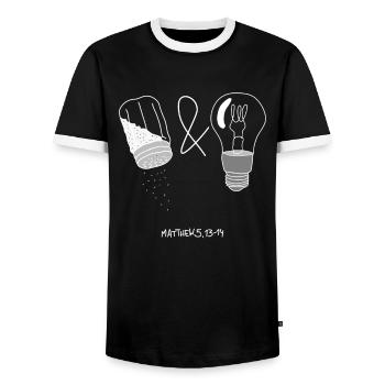 Jesus Sermon on the Mount Matthew 5 13-14 - Men's Ringer Shirt - black/white - Front - AI Model Female 172 light (172cm) & AI Model Male 178 light (178cm)