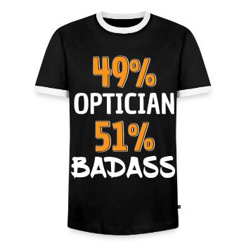 Lustiges Optiker Badass-Shirt - Optiker-Test - Männer Kontrast-T-Shirt - Schwarz/Weiß - Vorne - AI Model Female 172 light (172cm) & AI Model Male 178 light (178cm)