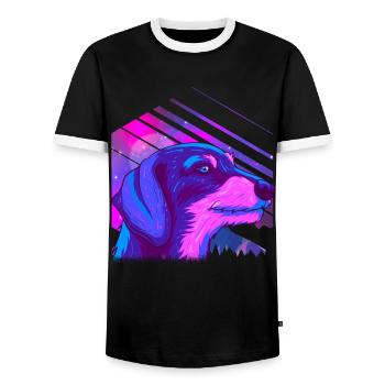 Wire-haired brown dachshund - Men's Ringer Shirt - black/white - Front - AI Model Female 172 light (172cm) & AI Model Male 178 light (178cm)