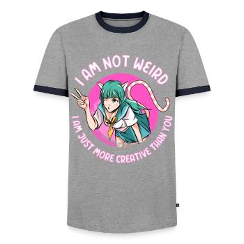 Anime girl gift - Men's Ringer Shirt - grey/navy  - Front - AI Model Female 172 light (172cm) & AI Model Male 178 light (178cm)