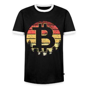 Bitcoin Vintage Retro BTC Crypto Moon - Men's Ringer Shirt - black/white - Front - AI Model Female 172 light (172cm) & AI Model Male 178 light (178cm)