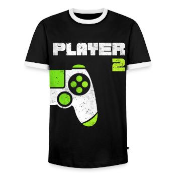 Player 1 Player 2 Gamer Partnerlook - Männer Kontrast-T-Shirt - Schwarz/Weiß - Vorne - AI Model Female 172 light (172cm) & AI Model Male 178 light (178cm)