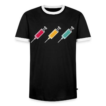 Injection needle syringe - Men's Ringer Shirt - black/white - Front - AI Model Female 172 light (172cm) & AI Model Male 178 light (178cm)