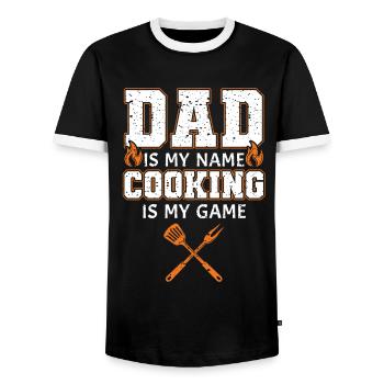 Dad is my name cooking my game - Men's Ringer Shirt - black/white - Front - AI Model Female 172 light (172cm) & AI Model Male 178 light (178cm)