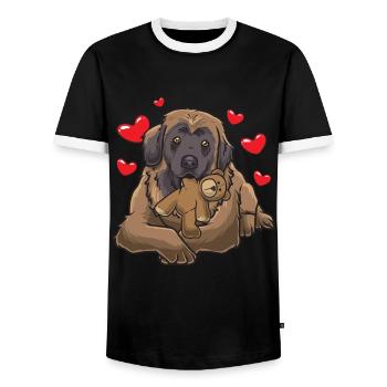 Doux Leonberger chien avec peluche - T-shirt contrasté Homme - noir/blanc - Devant - AI Model Female 172 light (172cm) & AI Model Male 178 light (178cm)