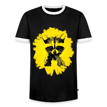 raccoon - Men's Ringer Shirt - black/white - Front - AI Model Female 172 light (172cm) & AI Model Male 178 light (178cm)