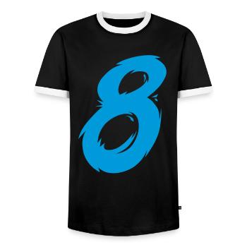 Number 8 - Men's Ringer Shirt - black/white - Front - AI Model Female 172 light (172cm) & AI Model Male 178 light (178cm)