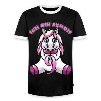 9. Geburtstag mit Einhorn - Männer Kontrast-T-Shirt - Schwarz/Weiß - Vorne - AI Model Female 172 light (172cm) & AI Model Male 178 light (178cm)