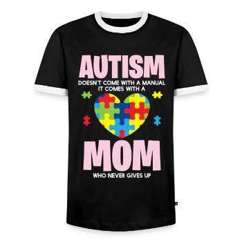 Autism - Mom Is Proud - Men's Ringer Shirt - black/white - Front - AI Model Female 172 light (172cm) & AI Model Male 178 light (178cm)