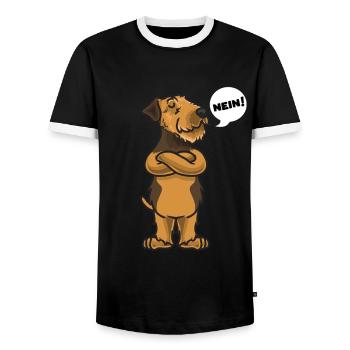 Sturer Airedale Terrier Hund - Männer Kontrast-T-Shirt - Schwarz/Weiß - Vorne - AI Model Female 172 light (172cm) & AI Model Male 178 light (178cm)