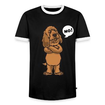 Sturer Basset Fauve de Bretagne Dog - Men's Ringer Shirt - black/white - Front - AI Model Female 172 light (172cm) & AI Model Male 178 light (178cm)