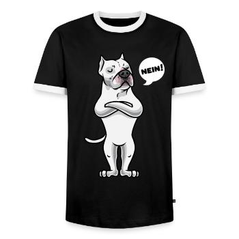 Sturer Dogo Argentino Hund - Männer Kontrast-T-Shirt - Schwarz/Weiß - Vorne - AI Model Female 172 light (172cm) & AI Model Male 178 light (178cm)