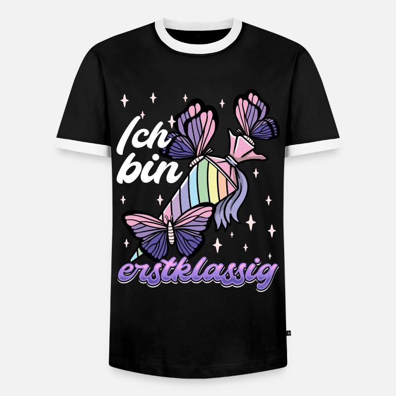 Schulkind Mädchen Einschulung mit Schmetterling - Männer Kontrast-T-Shirt - Schwarz/Weiß