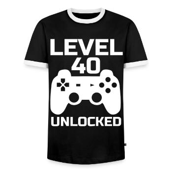Niveau 40 Unlocked Gamer 40 ans anniversaire - T-shirt contrasté Homme - noir/blanc - Devant - AI Model Female 172 light (172cm) & AI Model Male 178 light (178cm)