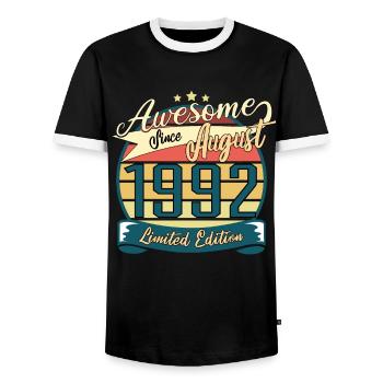 Vintage 1992 August Geschenkidee - Männer Kontrast-T-Shirt - Schwarz/Weiß - Vorne - AI Model Female 172 light (172cm) & AI Model Male 178 light (178cm)