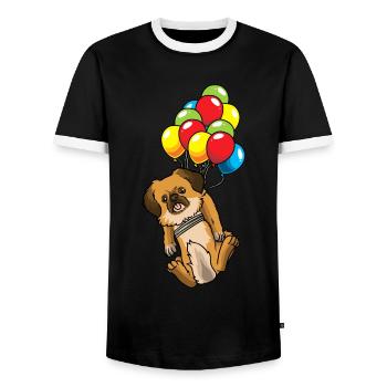 Tibetan Spaniel Dog Funny with Balloons - Men's Ringer Shirt - black/white - Front - AI Model Female 172 light (172cm) & AI Model Male 178 light (178cm)