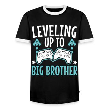 Leveling Up Tp Big Brother - Men's Ringer Shirt - black/white - Front - AI Model Female 172 light (172cm) & AI Model Male 178 light (178cm)