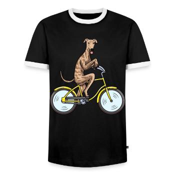 Galgo espanol chien à vélo - T-shirt contrasté Homme - noir/blanc - Devant - AI Model Female 172 light (172cm) & AI Model Male 178 light (178cm)