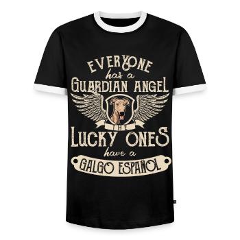 Galgo Espanol Dog Guardian Angel Saying - Men's Ringer Shirt - black/white - Front - AI Model Female 172 light (172cm) & AI Model Male 178 light (178cm)