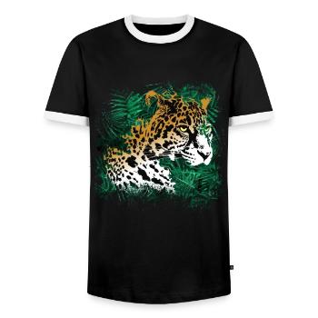 Leopard Rainforest Plants Nature Vegetation - Men's Ringer Shirt - black/white - Front - AI Model Female 172 light (172cm) & AI Model Male 178 light (178cm)