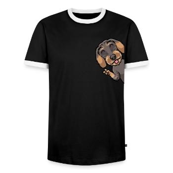 Chien teckel à poil rugueux - T-shirt contrasté Homme - noir/blanc - Devant - AI Model Female 172 light (172cm) & AI Model Male 178 light (178cm)