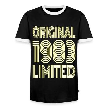 Original 1983 Limited - Men's Ringer Shirt - black/white - Front - AI Model Female 172 light (172cm) & AI Model Male 178 light (178cm)