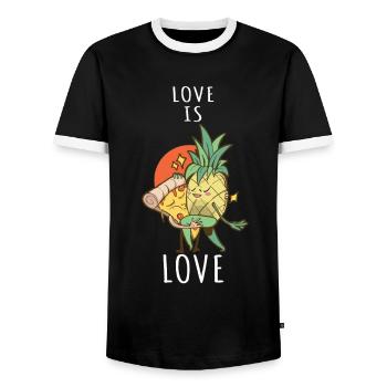 Pizza Hawaii Pineapple Pizza Food - Men's Ringer Shirt - black/white - Front - AI Model Female 172 light (172cm) & AI Model Male 178 light (178cm)