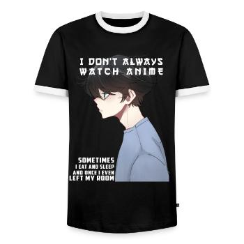 Anime Teenager Junge guckt Anime - Männer Kontrast-T-Shirt - Schwarz/Weiß - Vorne - AI Model Female 172 light (172cm) & AI Model Male 178 light (178cm)