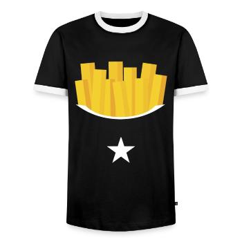 Français Fries Costume Français Fries Déguisement - T-shirt contrasté Homme - noir/blanc - Devant - AI Model Female 172 light (172cm) & AI Model Male 178 light (178cm)